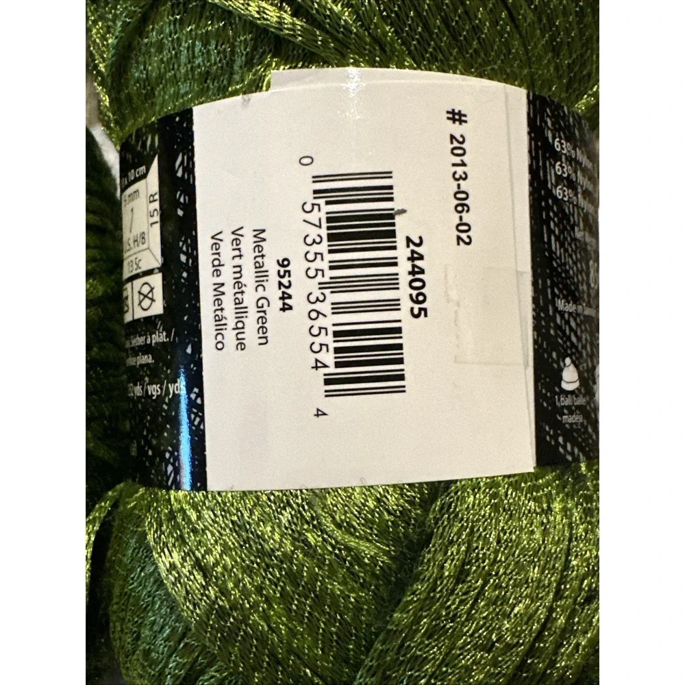 2 Skeins Patons Metallic Green Yarn (Discontinued) 95244